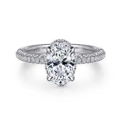 Caly - 14K White Gold Oval Halo Diamond Engagement Ring