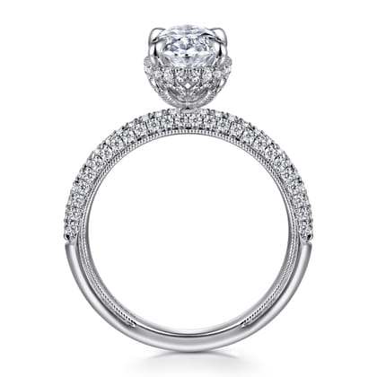 Caly - 14K White Gold Oval Halo Diamond Engagement Ring
