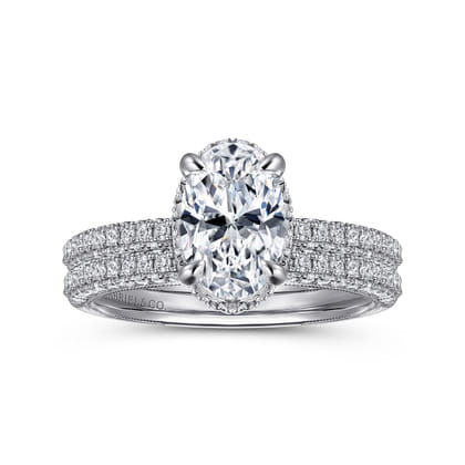 Caly - 14K White Gold Oval Halo Diamond Engagement Ring