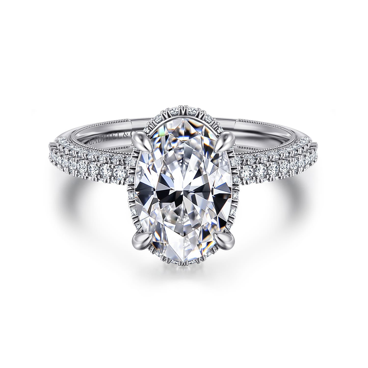 Caly - 14K White Gold Oval Halo Diamond Engagement Ring