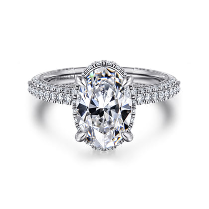 Caly - 14K White Gold Oval Halo Diamond Engagement Ring