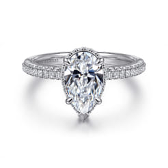 Caly - 14K White Gold Pear Shape Halo Diamond Engagement Ring