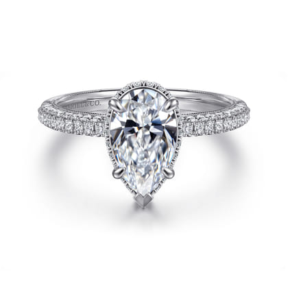 Caly - 14K White Gold Pear Shape Halo Diamond Engagement Ring