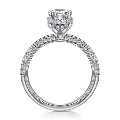 Caly - 14K White Gold Pear Shape Halo Diamond Engagement Ring