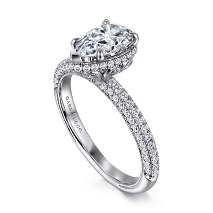 Caly - 14K White Gold Pear Shape Halo Diamond Engagement Ring