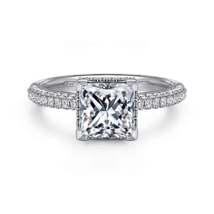 Caly - 14K White Gold Princess Halo Diamond Engagement Ring