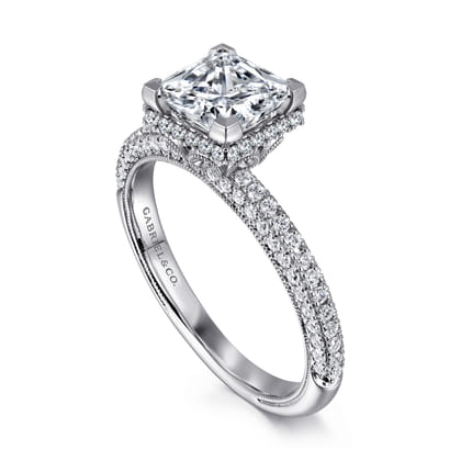 Caly - 14K White Gold Princess Halo Diamond Engagement Ring