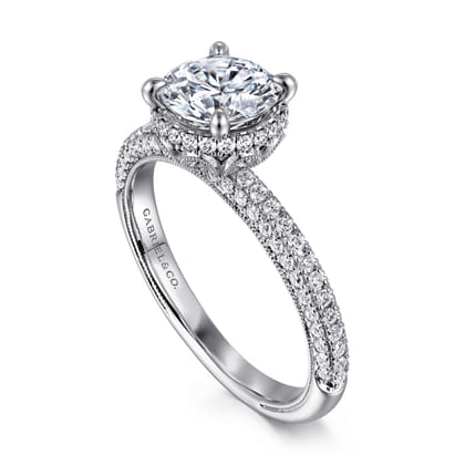 Caly - 14K White Gold Round Halo Diamond Engagement Ring