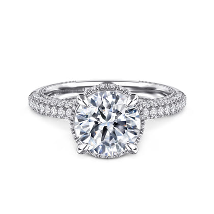 Caly - 14K White Gold Round Halo Diamond Engagement Ring