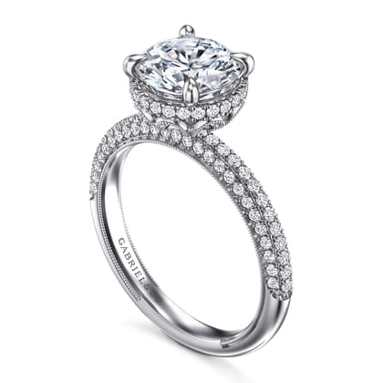 Caly - 14K White Gold Round Halo Diamond Engagement Ring
