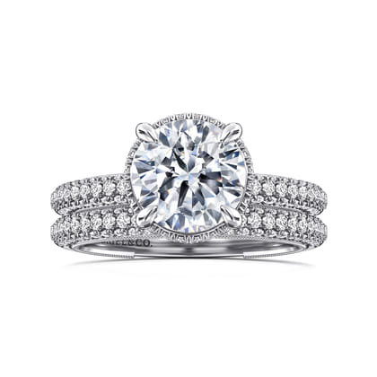 Caly - 14K White Gold Round Halo Diamond Engagement Ring