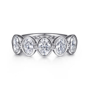 Calypso - 14K White Gold Bezel Oval 5 Stone Diamond Anniversary Band