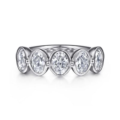 Calypso - 14K White Gold Bezel Oval 5 Stone Diamond Anniversary Band