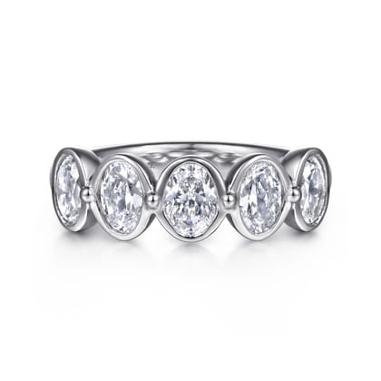 Calypso - 14K White Gold Bezel Oval 5 Stone Diamond Anniversary Band