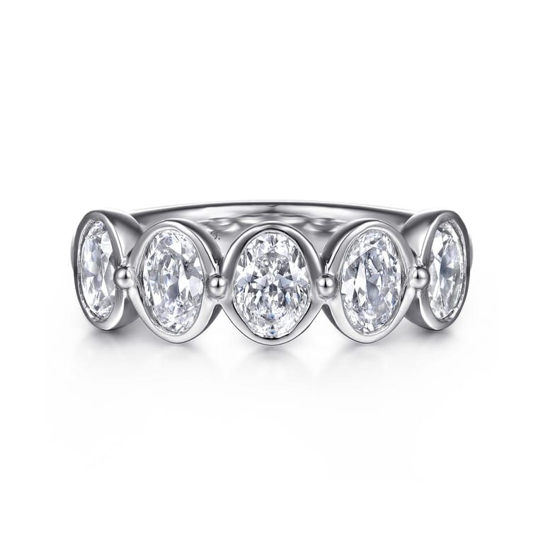 Fancy Wedding Ring in 14k White Gold with Oval Natural Diamond at Gabriel & Co. - Shot 1