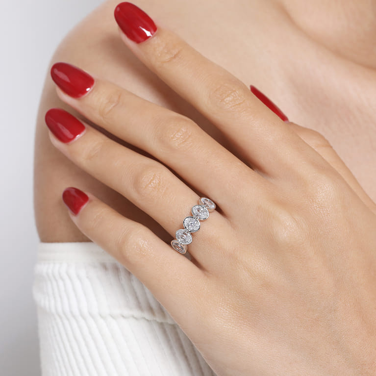 Fancy Wedding Ring in 14k White Gold with Oval Natural Diamond at Gabriel & Co. - Shot 5