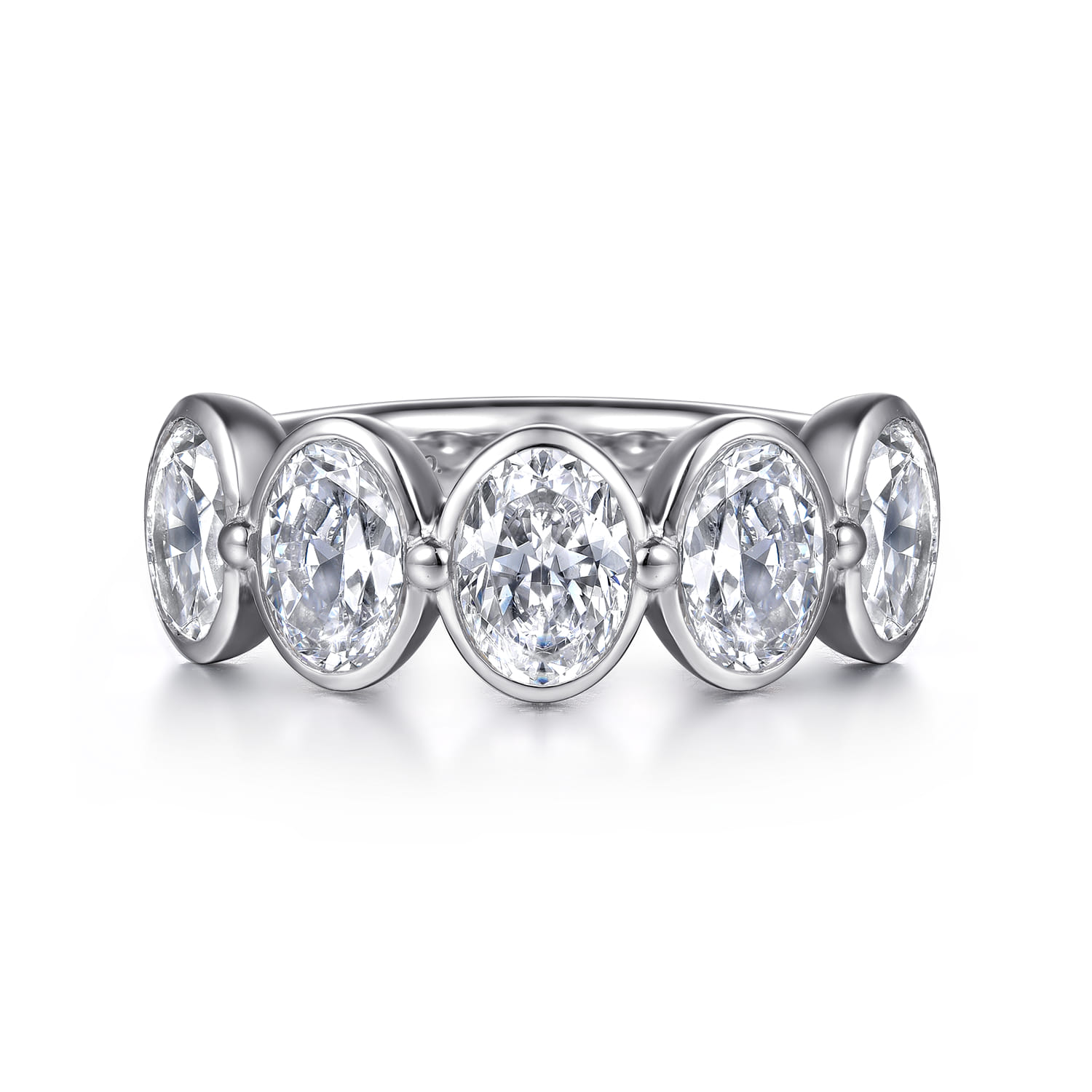 Fancy Wedding Ring in 14k White Gold with Oval Natural Diamond at Gabriel & Co. - Shot 1