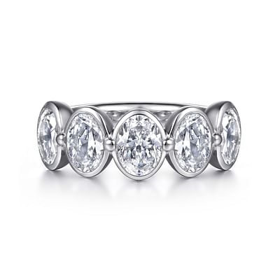 Calypso - 14K White Gold Bezel Oval 5 Stone Diamond Anniversary Band
