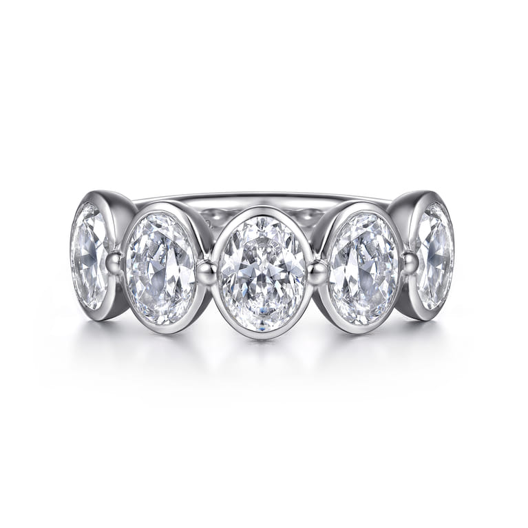 Fancy Wedding Ring in 14k White Gold with Oval Natural Diamond at Gabriel & Co. - Shot 1