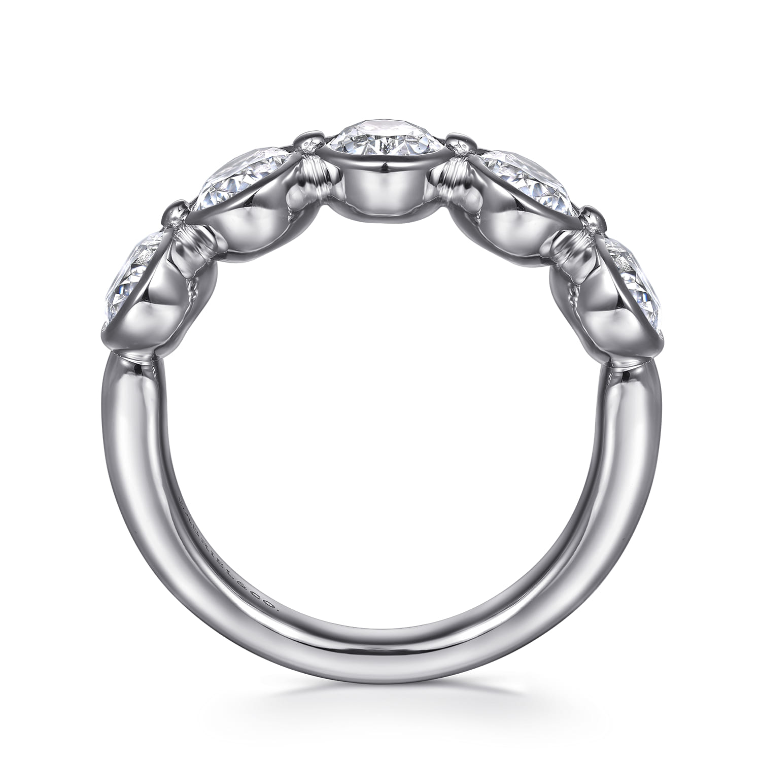 Fancy Wedding Ring in 14k White Gold with Oval Natural Diamond at Gabriel & Co. - Shot 2