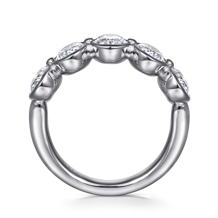 Fancy Wedding Ring in 14k White Gold with Oval Natural Diamond at Gabriel & Co. - Shot 2