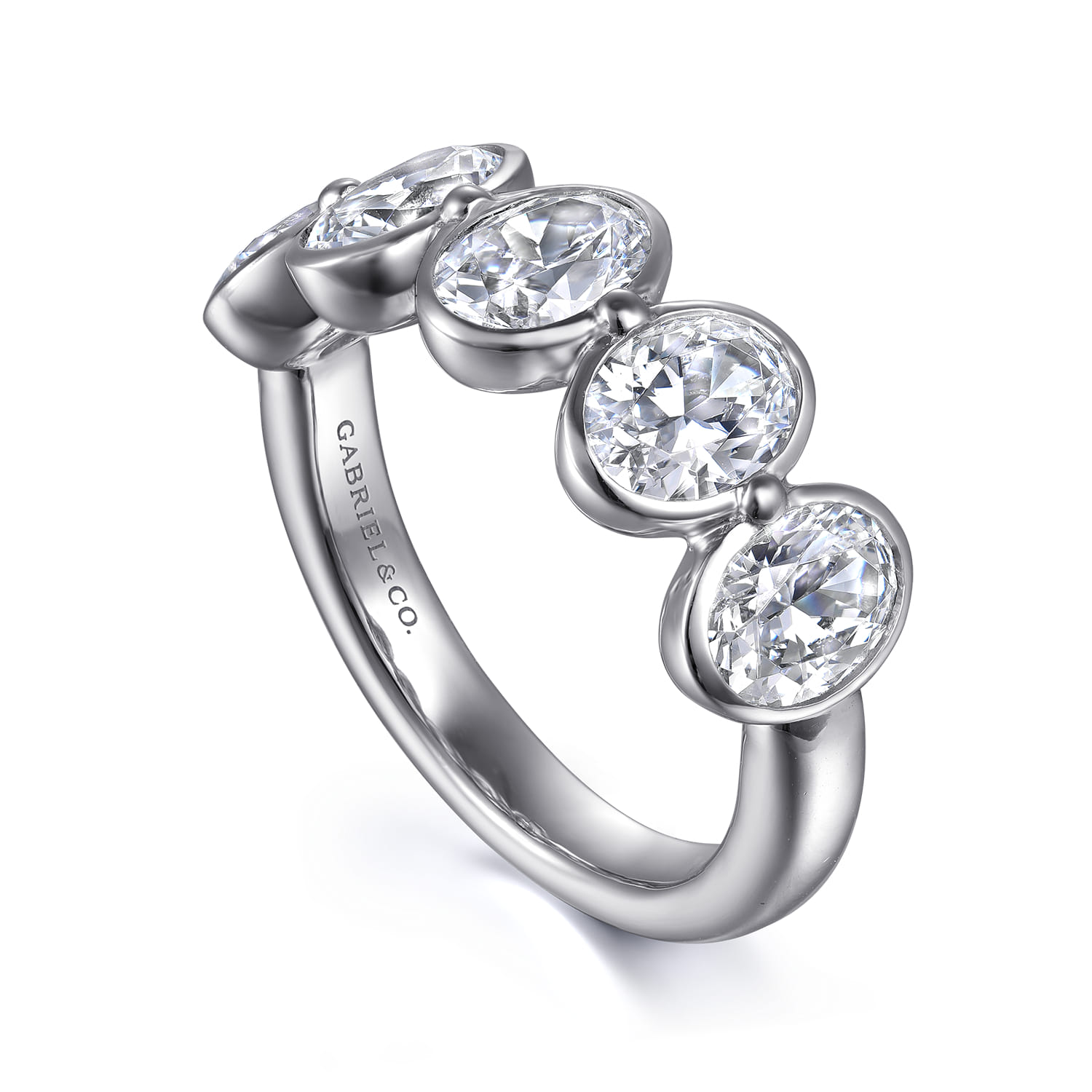 Fancy Wedding Ring in 14k White Gold with Oval Natural Diamond at Gabriel & Co. - Shot 3