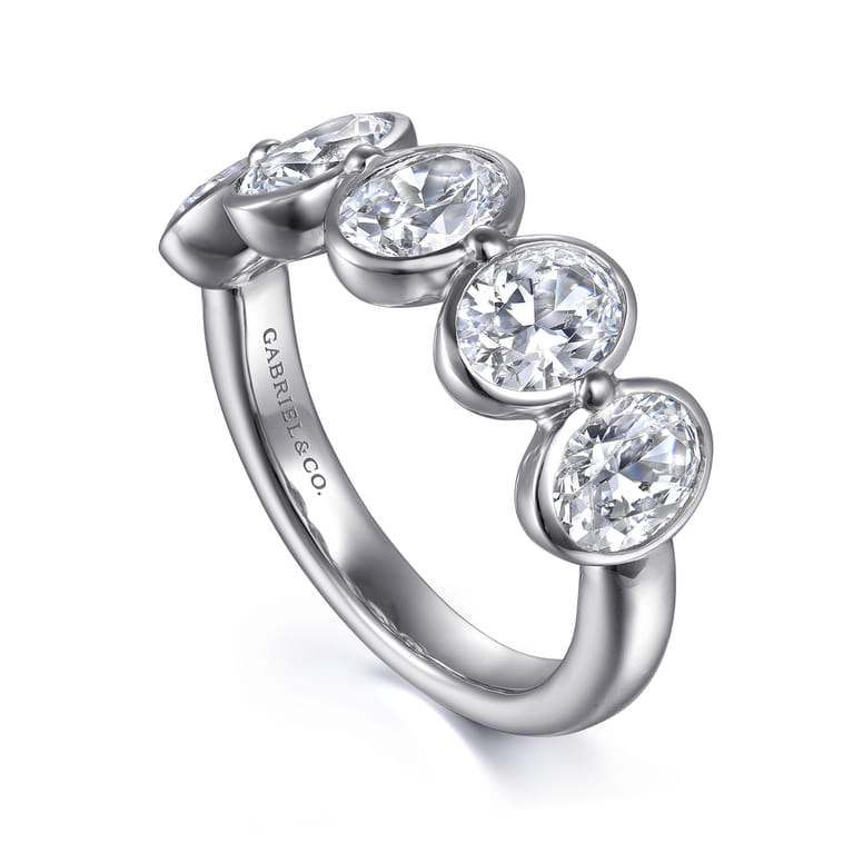 Fancy Wedding Ring in 14k White Gold with Oval Natural Diamond at Gabriel & Co. - Shot 3