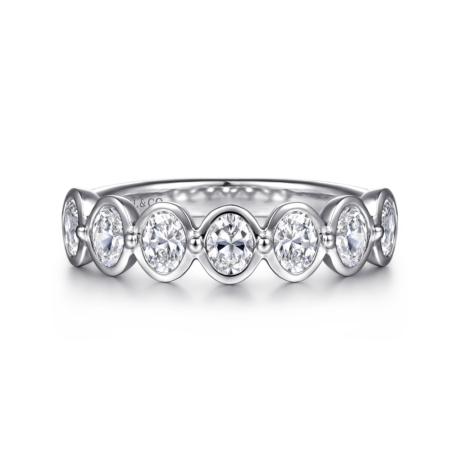 Calypso - 14K White Gold Bezel Oval 7 Stone Diamond Anniversary Band