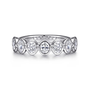 Calypso - 14K White Gold Bezel Oval 7 Stone Diamond Anniversary Band