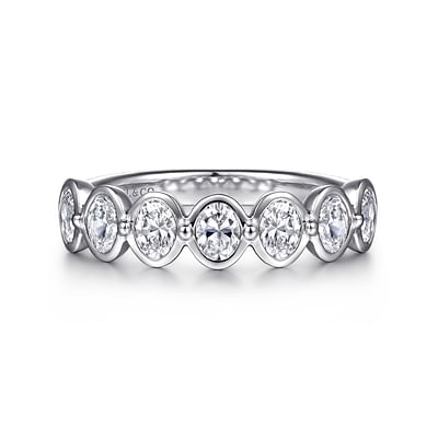 Calypso - 14K White Gold Bezel Oval 7 Stone Diamond Anniversary Band