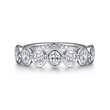 Calypso - 14K White Gold Bezel Oval 7 Stone Diamond Anniversary Band