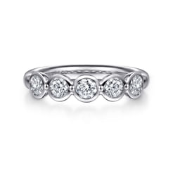 Calypso - 14K White Gold Bezel Round 5 Stone Diamond Anniversary Band