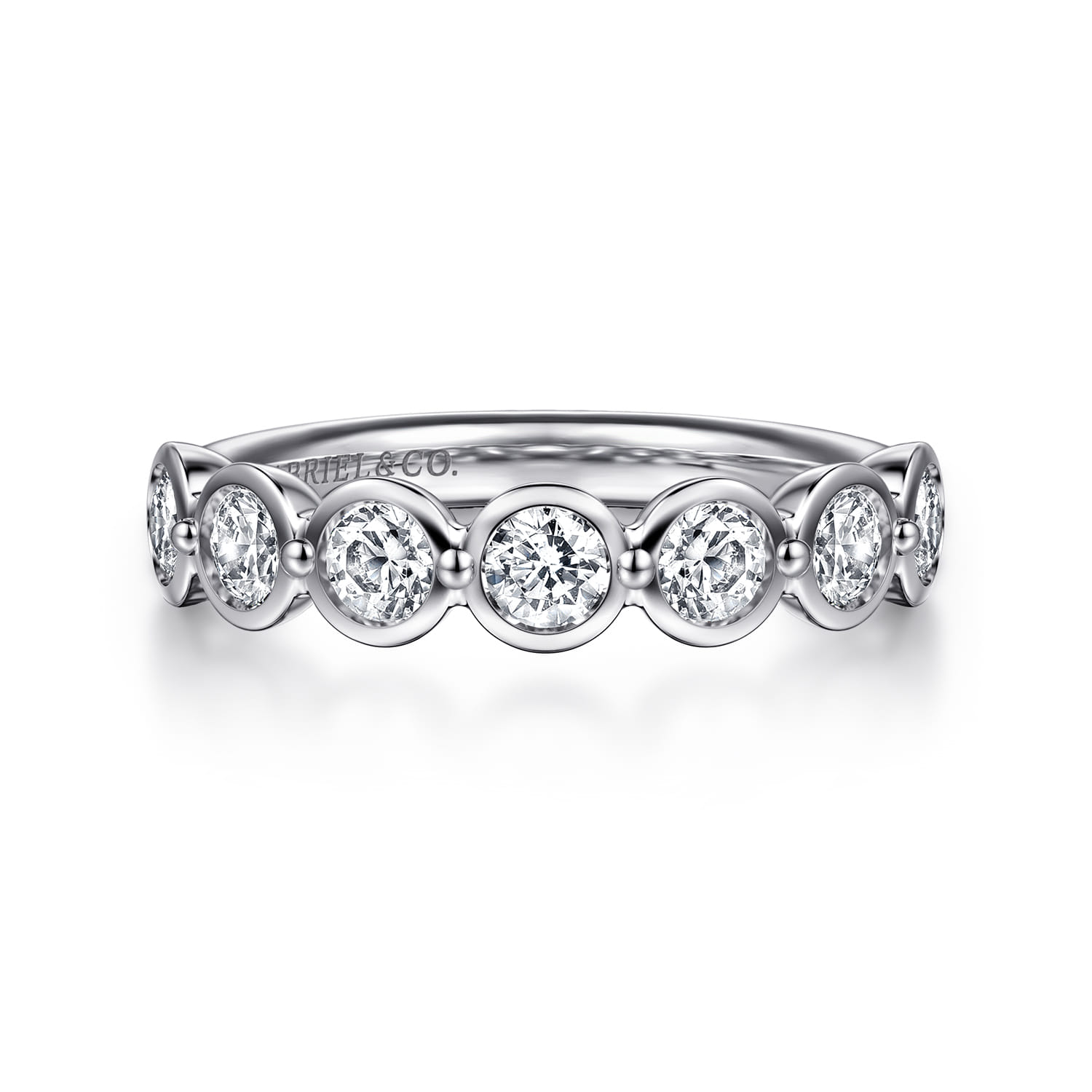 Fancy Wedding Ring in 14k White Gold with Round Natural Diamond at Gabriel & Co. - Shot 1