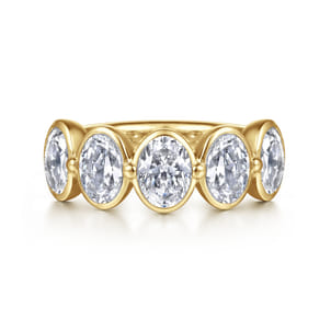 Calypso - 14K Yellow Gold Bezel Oval 5 Stone Diamond Anniversary Band