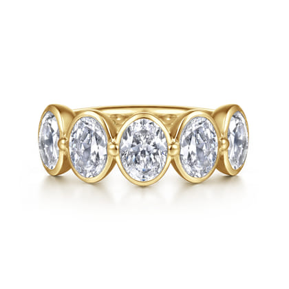 Calypso - 14K Yellow Gold Bezel Oval 5 Stone Diamond Anniversary Band
