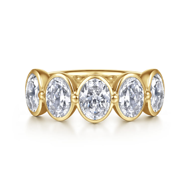 Fancy Wedding Ring in 14k Yellow Gold with Oval Natural Diamond at Gabriel & Co. - Shot 1
