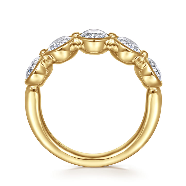 Fancy Wedding Ring in 14k Yellow Gold with Oval Natural Diamond at Gabriel & Co. - Shot 2