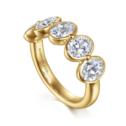Calypso - 14K Yellow Gold Bezel Oval 5 Stone Diamond Anniversary Band
