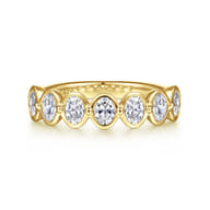 Calypso - 14K Yellow Gold Bezel Oval 7 Stone Diamond Anniversary Band