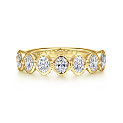 Calypso - 14K Yellow Gold Bezel Oval 7 Stone Diamond Anniversary Band