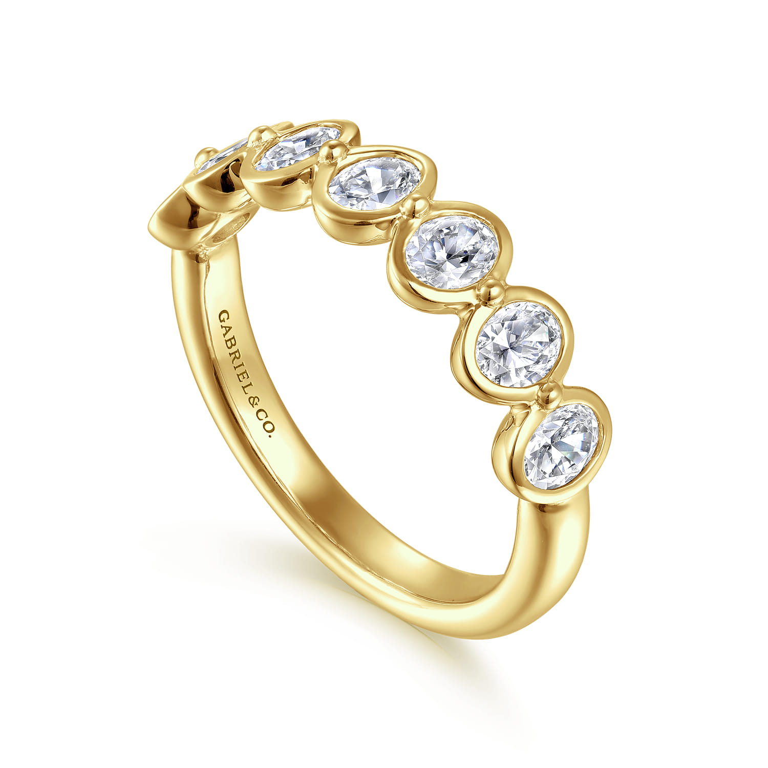 Straight Wedding Ring in 14k Yellow Gold with Oval Natural Diamond at Gabriel & Co. - Shot 3