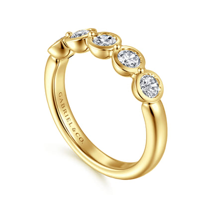 Calypso - 14K Yellow Gold Bezel Round 5 Stone Diamond Anniversary Band