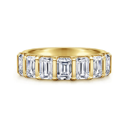 Calyra - 14K Yellow Gold Bar Setting Emerald Cut Diamond Anniversary Band