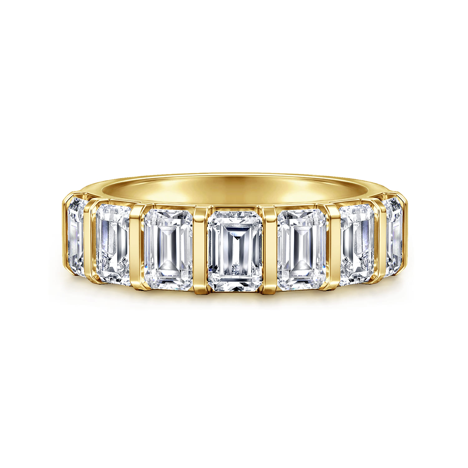 Straight Wedding Ring in 14k Yellow Gold with Emerald Cut Natural Diamond at Gabriel & Co. - Shot 1