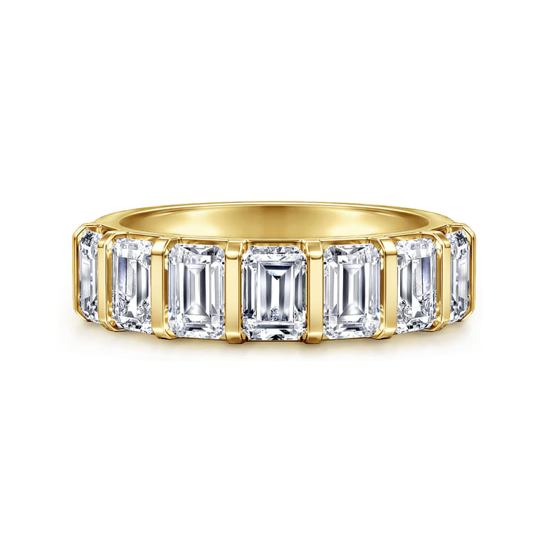 Straight Wedding Ring in 14k Yellow Gold with Emerald Cut Natural Diamond at Gabriel & Co. - Shot 1