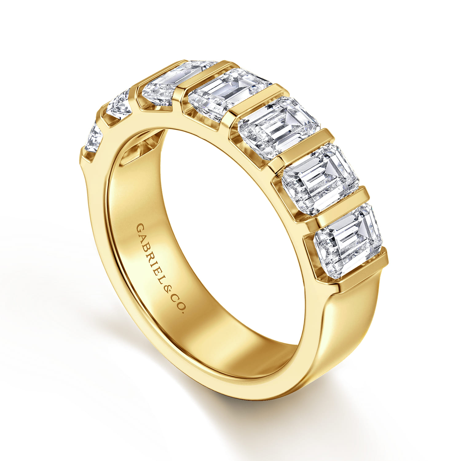 Straight Wedding Ring in 14k Yellow Gold with Emerald Cut Natural Diamond at Gabriel & Co. - Shot 3