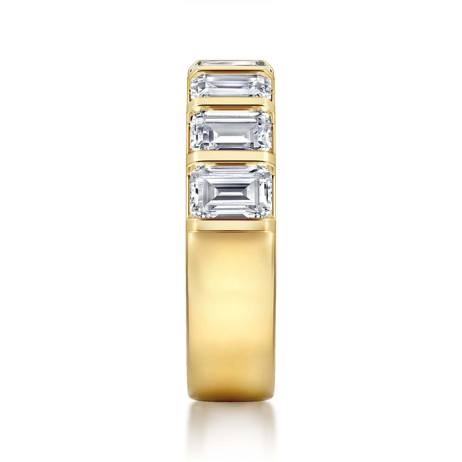 Straight Wedding Ring in 14k Yellow Gold with Emerald Cut Natural Diamond at Gabriel & Co. - Shot 4