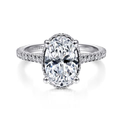 14K White Gold Hidden Halo Oval Diamond Engagement Ring