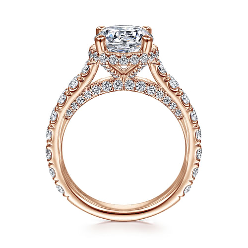 Camden - 18K Rose Gold Hidden Halo Round Diamond Engagement Ring - 1.42 ct - Shot 2
