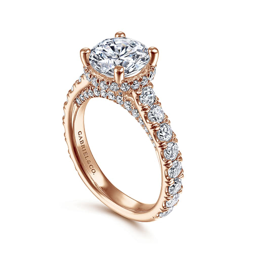 Camden - 18K Rose Gold Hidden Halo Round Diamond Engagement Ring - 1.42 ct - Shot 3